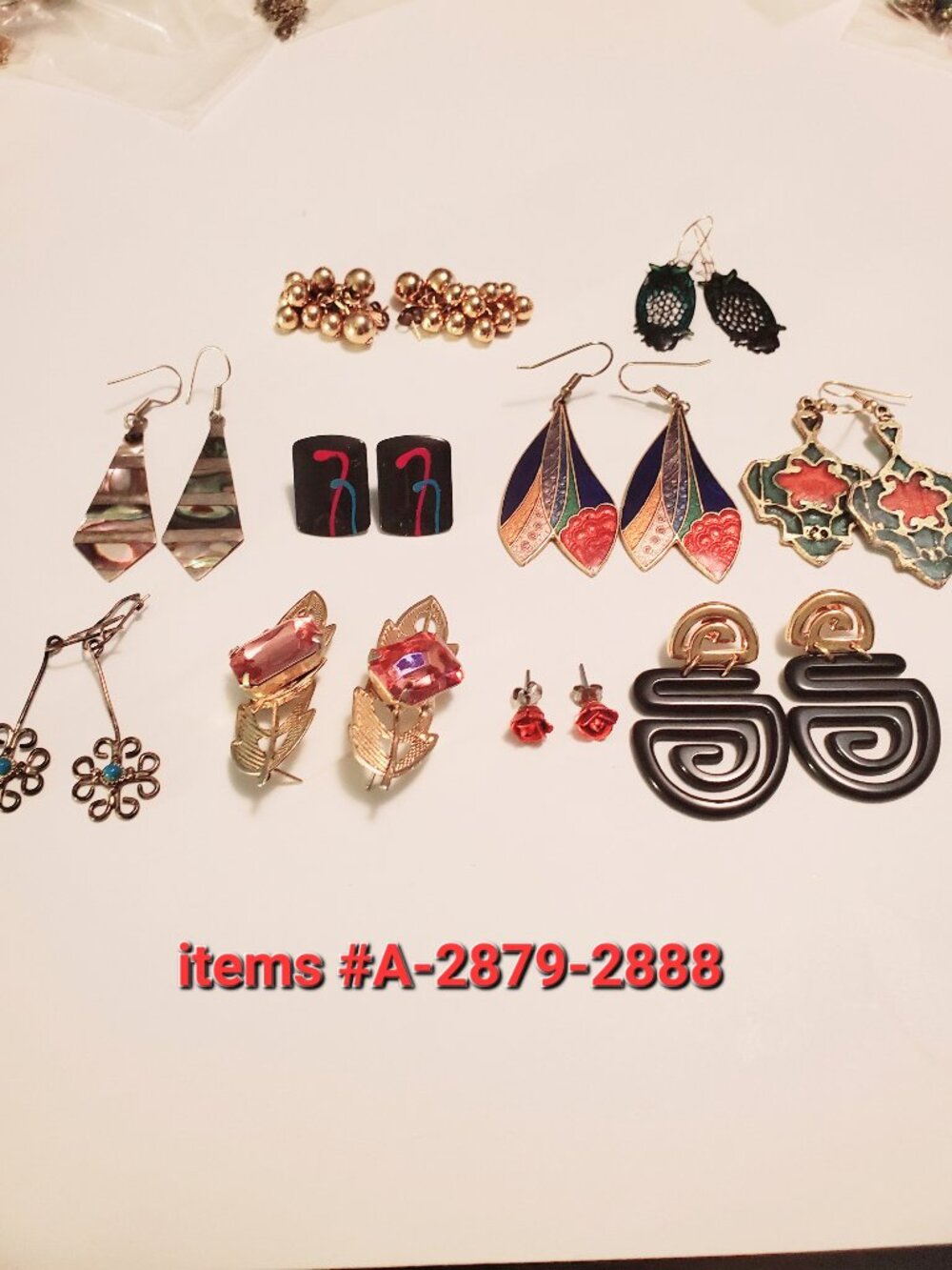 10 Pair of Pierced Earrings, items# A-2879-2888,. wt . 64 grams.